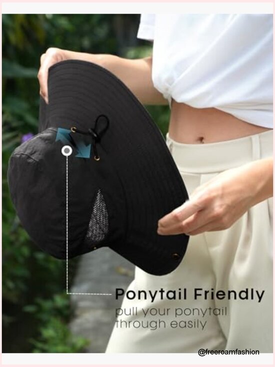 Sun Hat with Ponytail Hole Wide Brim UPF 80+ Foldable Bucket  display picture 1